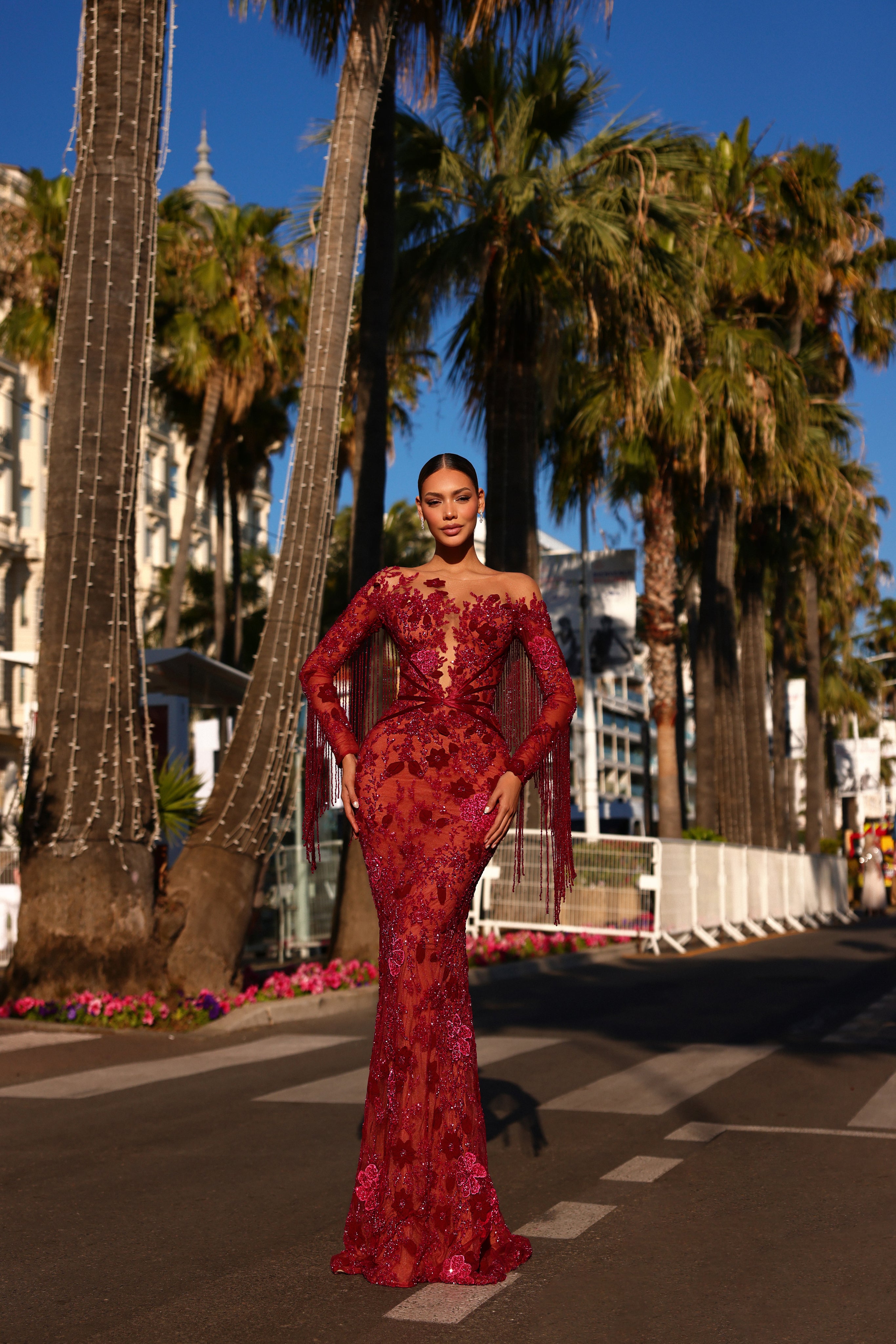 red dress with fringe sleeves Jade Fringe V-Neck Maxi Dress UK 14 / US 10