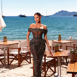 Sabina - Beaded off-shoulder gown