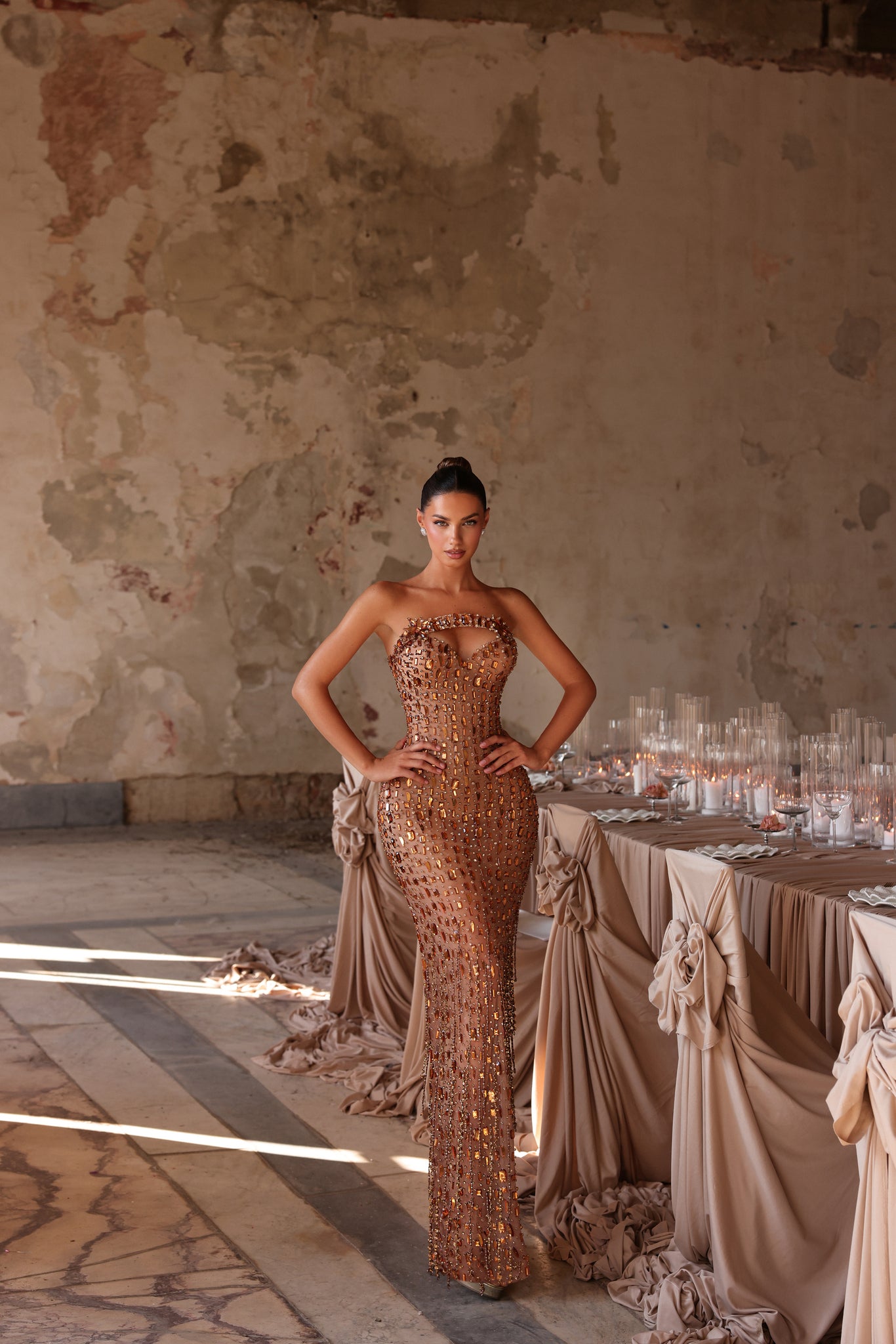 Liona - Strapless geometric embellished gown - FJOLLA HAXHISMAJLI OFFICIAL