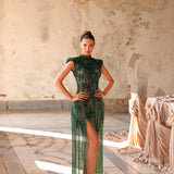 Tainá - High neck fringe gown