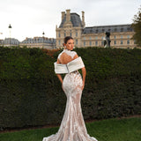 Leila - Draped Off Shoulder Sheer Corset Gown
