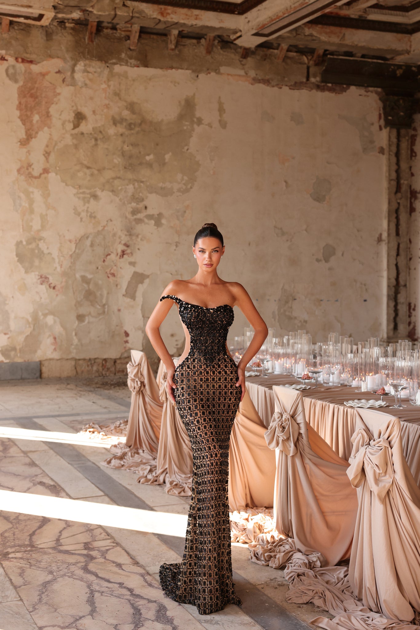 Morea - geometric strapless gown - FJOLLA HAXHISMAJLI OFFICIAL