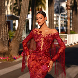 Roza - Fringe sleeve mermaid gown