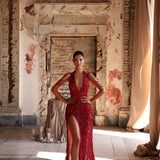 Nola - Fringe slit halter gown - FJOLLA HAXHISMAJLI OFFICIAL
