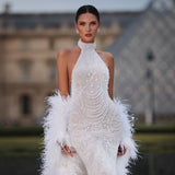 Georgina - Draped Pearl Halter Gown