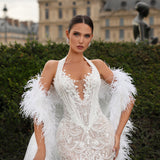 Eugenia - Feather Cape Mermaid Gown