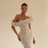 Jasemine - Beaded Off Shoulder Gown - FJOLLA HAXHISMAJLI OFFICIAL
