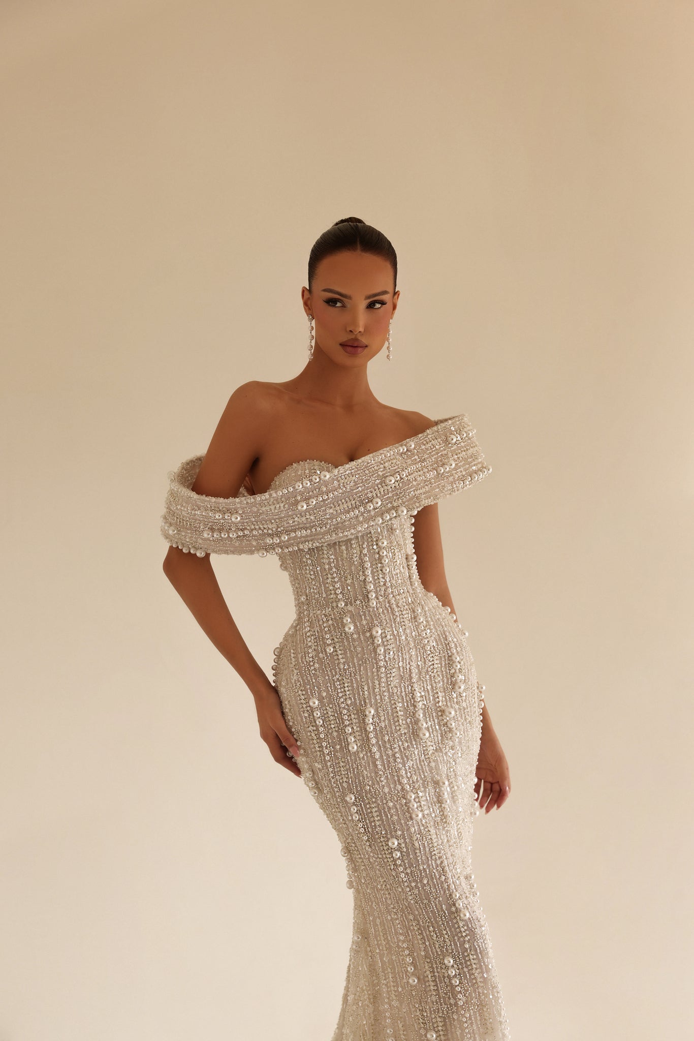 Jasemine - Beaded Off Shoulder Gown - FJOLLA HAXHISMAJLI OFFICIAL