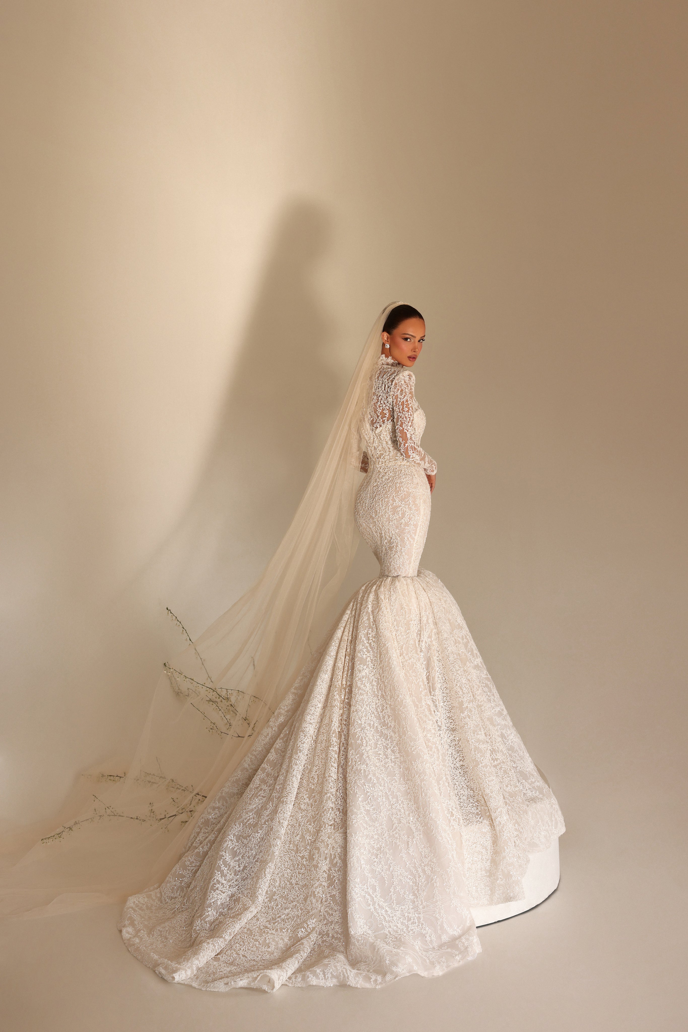 Rea - High Neck Lace Mermaid Gown - FJOLLA HAXHISMAJLI OFFICIAL