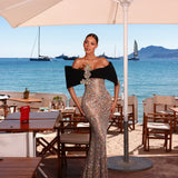 Elena - Multicolor crystal off shoulder gown