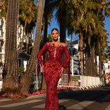 Roza - Fringe sleeve mermaid gown