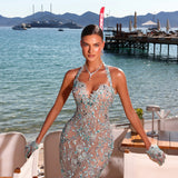 Emilie - Halter floral crystal gown