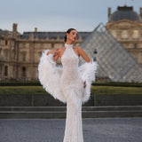 Georgina - Draped Pearl Halter Gown