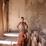 Elina - Ruffle halter embellished gown - FJOLLA HAXHISMAJLI OFFICIAL