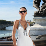 Arissa - Embellished Halter Drop Waist Gown