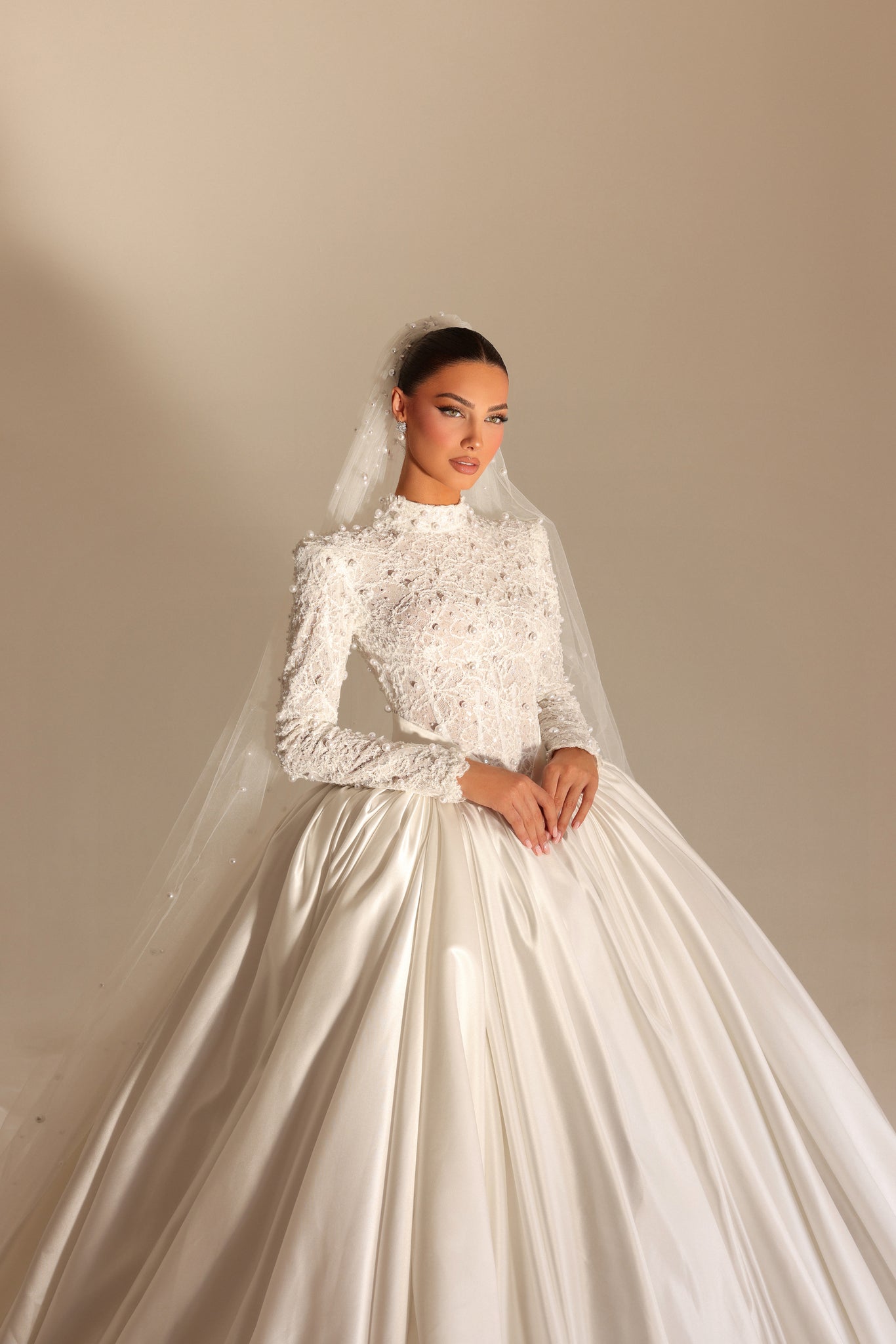 Alanah - High Neck Lace Beaded Ball Gown - FJOLLA HAXHISMAJLI OFFICIAL
