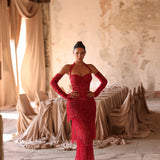 Tessa - Halter tiered fringe corset gown