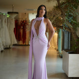 Ema - Draped halter crystal gown
