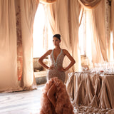 Elina - Ruffle halter embellished gown - FJOLLA HAXHISMAJLI OFFICIAL