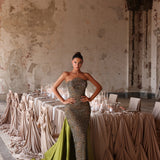 Evaná - Beaded satin train gown