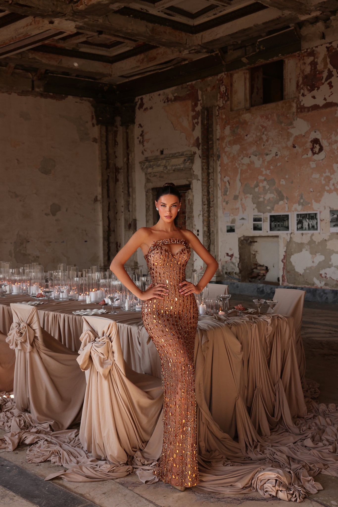 Liona - Strapless geometric embellished gown - FJOLLA HAXHISMAJLI OFFICIAL