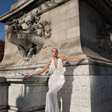 Analèna - Floral Appliqué Halter Gown