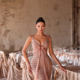 Ariela - Beaded bow slit gown