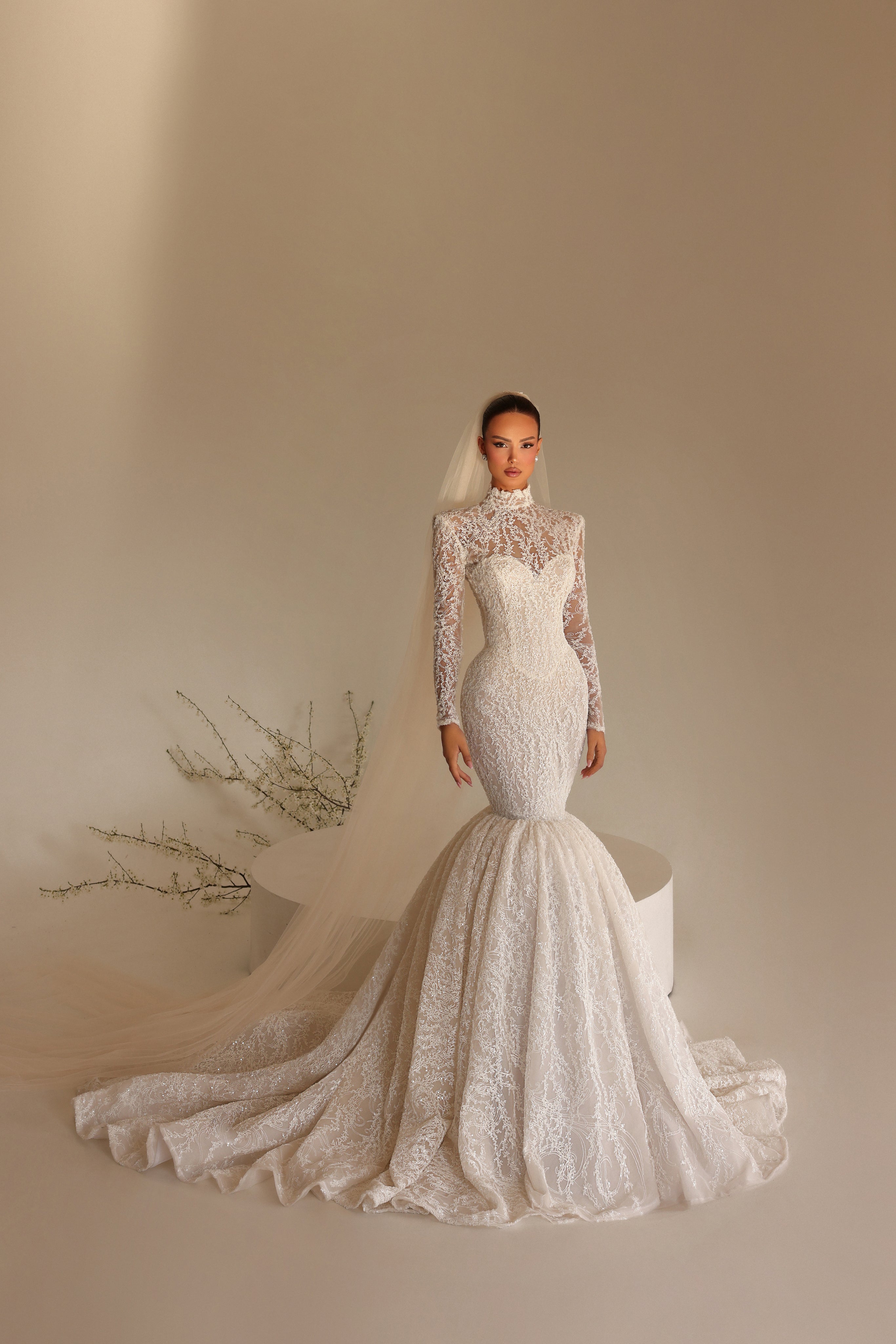 Rea - High Neck Lace Mermaid Gown - FJOLLA HAXHISMAJLI OFFICIAL