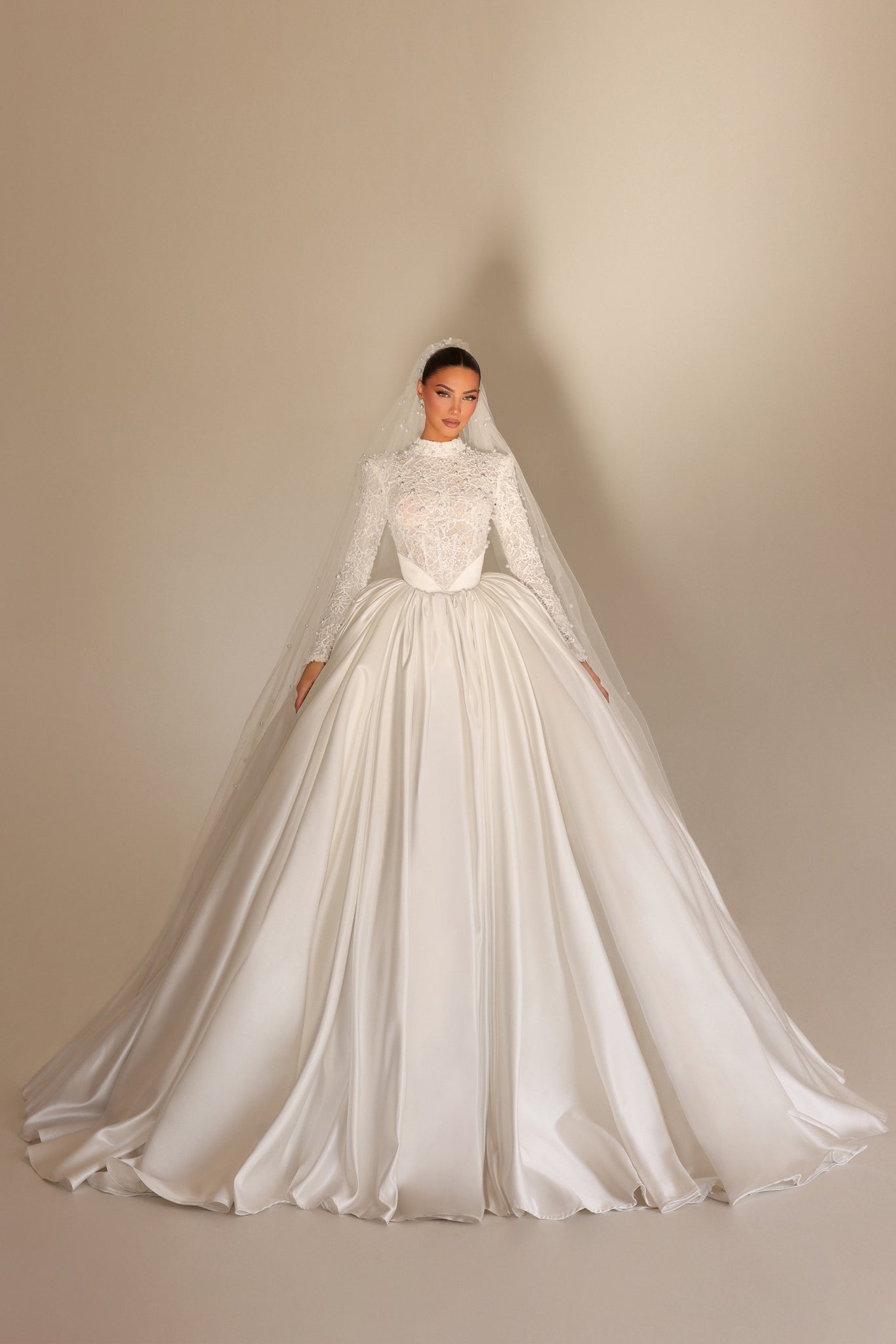 Alanah - High Neck Lace Beaded Ball Gown - FJOLLA HAXHISMAJLI OFFICIAL