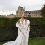 Eugenia - Feather Cape Mermaid Gown