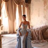 Nessa - Strapless fringe gown