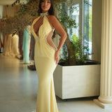 Alina - Crystal cut-out halter gown