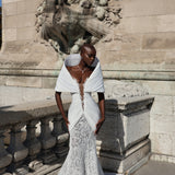 Lieroná - Sculptural Draped Lace Gown