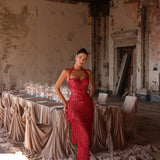 Tessa - Halter tiered fringe corset gown