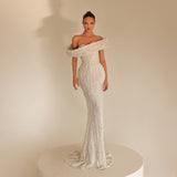 Jasemine - Beaded Off Shoulder Gown - FJOLLA HAXHISMAJLI OFFICIAL