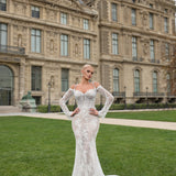 Lotina - Pearl Draped Lace Gown