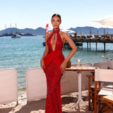 Ariana - Halter plunge embellished gown