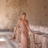 Ariela - Beaded bow slit gown