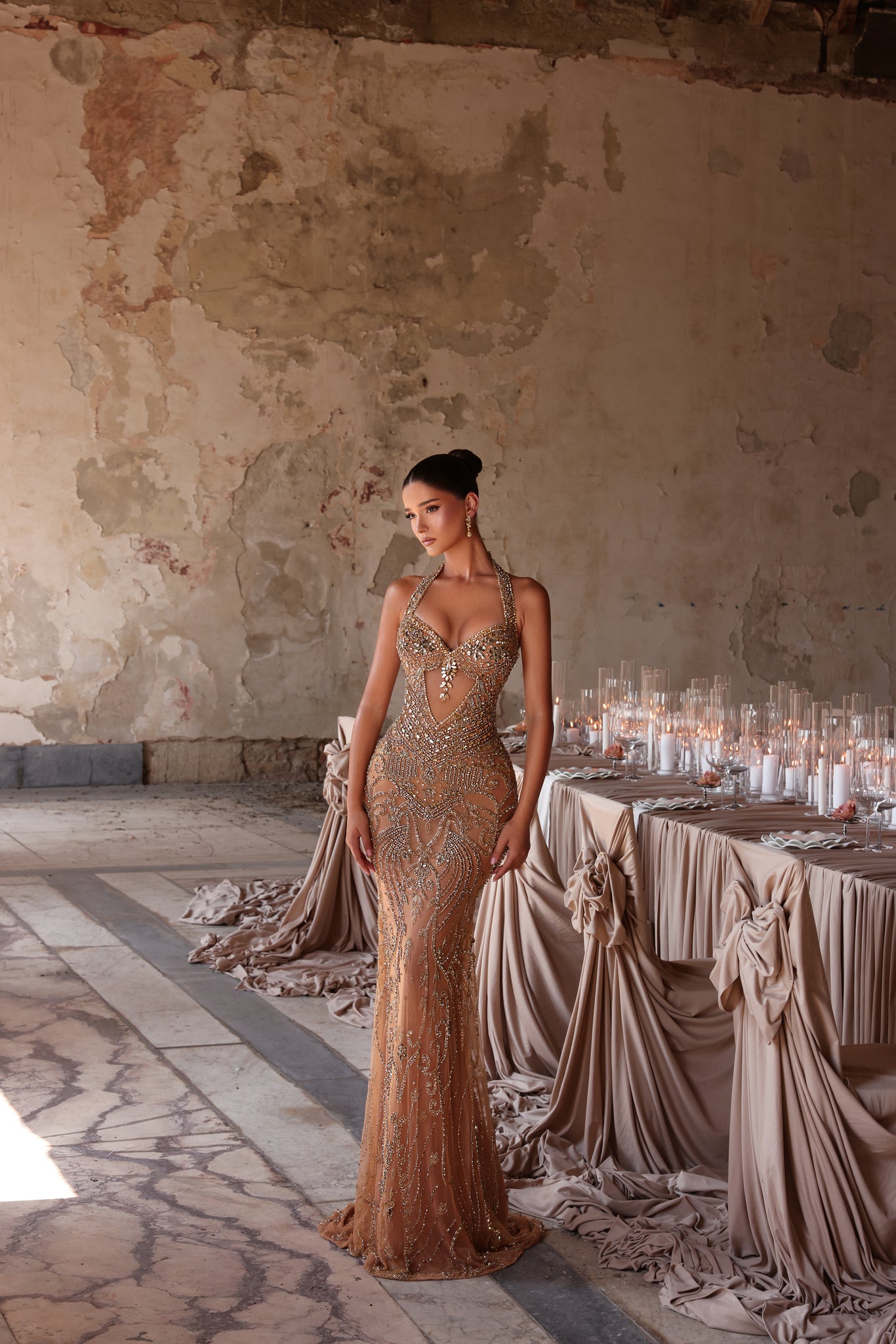 Naia - Beaded halter mermaid gown - FJOLLA HAXHISMAJLI OFFICIAL