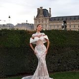 Leila - Draped Off Shoulder Sheer Corset Gown