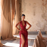 Nola - Fringe slit halter gown - FJOLLA HAXHISMAJLI OFFICIAL