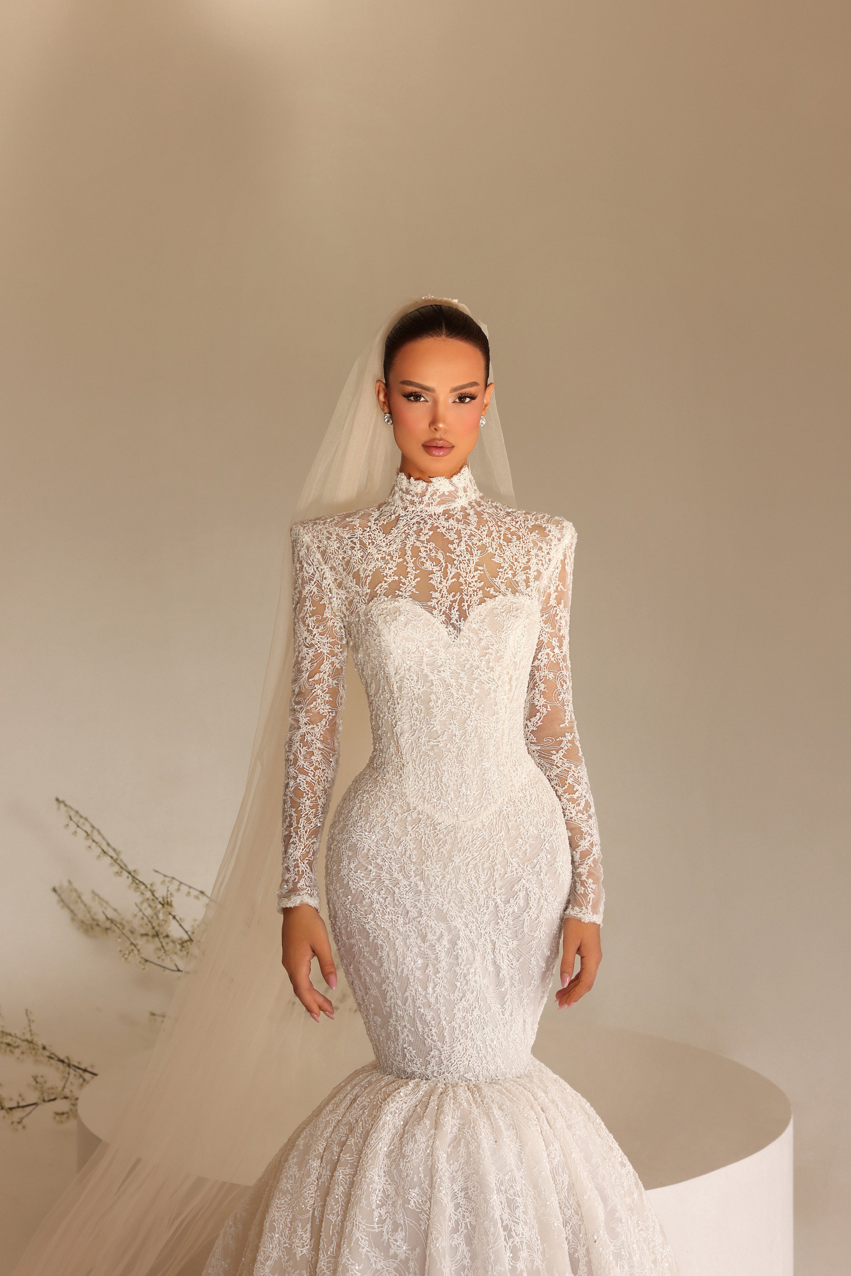 Rea - High Neck Lace Mermaid Gown - FJOLLA HAXHISMAJLI OFFICIAL