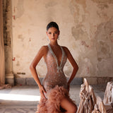 Elina - Ruffle halter embellished gown - FJOLLA HAXHISMAJLI OFFICIAL