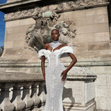Marina - Sculptural Off Shoulder Beaded Mermaid Gown